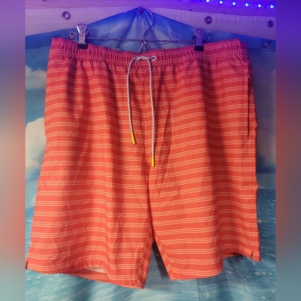 Bonobos NWOT Men's Red/Orange Striped Lined Swim Shorts Size‎ Large